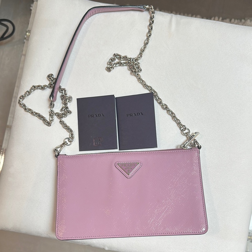 AUTHENTIC Prada Pink Crossbody Bag with Chain Strap